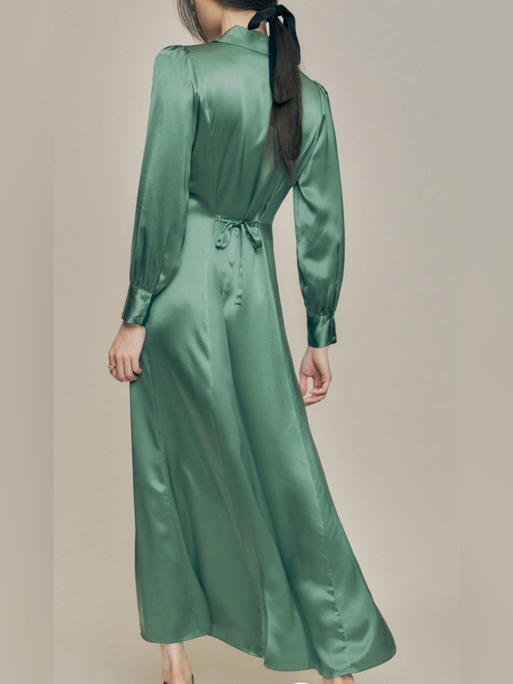 REFORMATION Catalina Green Silk Long Dress Sz 10 - Picture 8 of 12